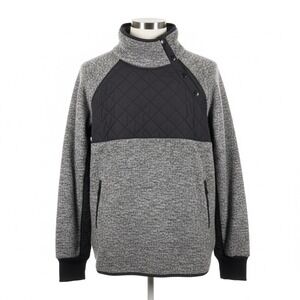 Abercrombie & Fitch Quilted Snap Fleece Pullover Sweatshirt Gray Black Men Large